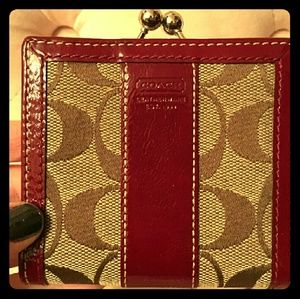 Coach khaki and cherry ted wallet